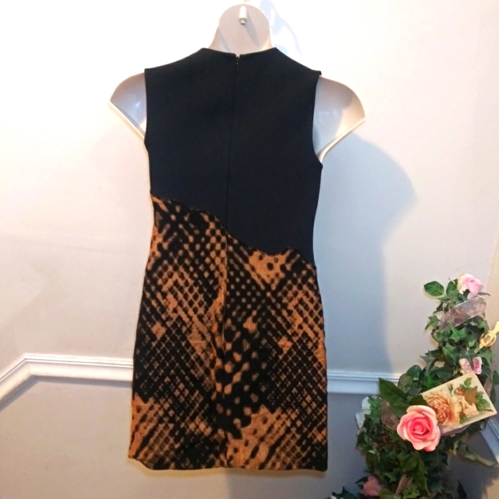 3.1 Phillip Lim Black/Bronze Minimalist Wool & Silk Leopard Print Sheath Dress - Picture 5 of 10